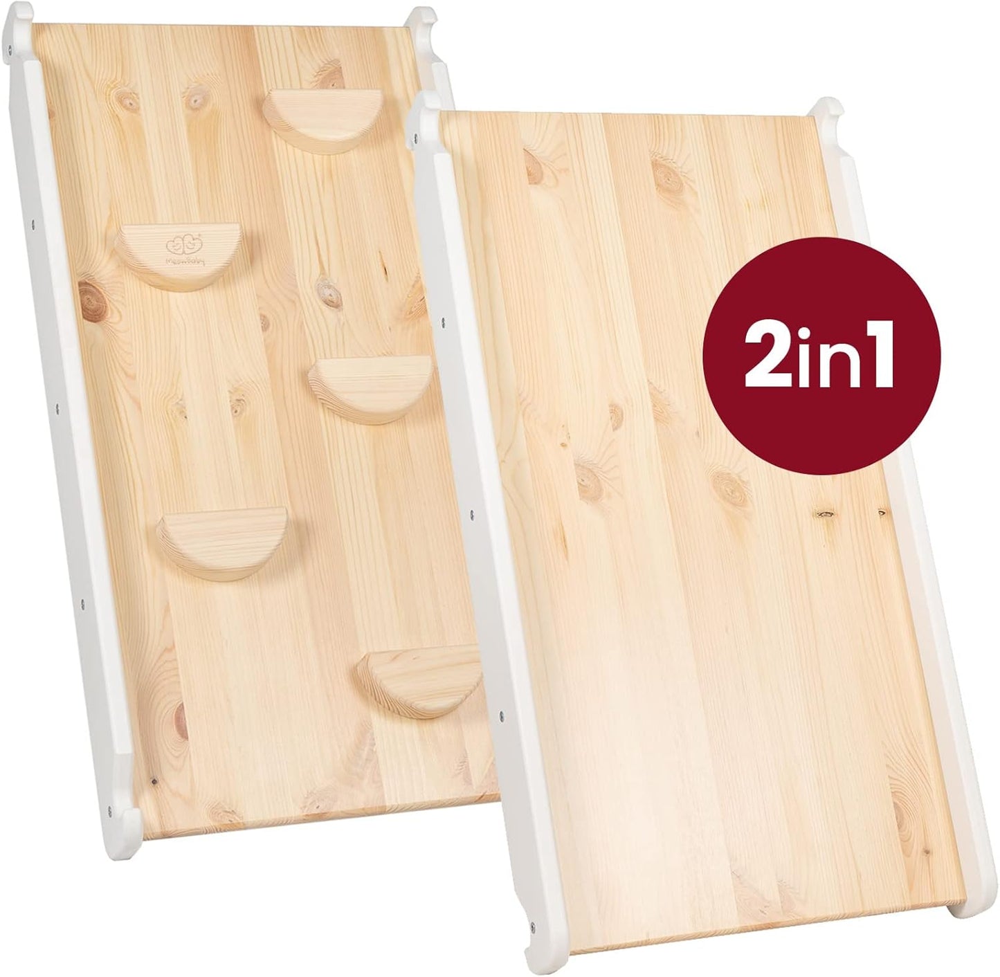 Échelle avec Toboggan et Mur d’Escalade Montessori 2en1 – Blanc MINYÖ