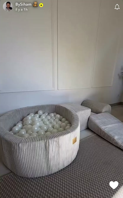 Aire de jeu évolutive avec Piscine à Balles et 3 Éléments Parcours Montessori- Ecru & White Pearl MINYÖ